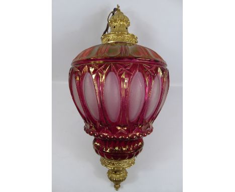 A Victorian Style Cranberry Glass Hall Light, approx 65 cms 