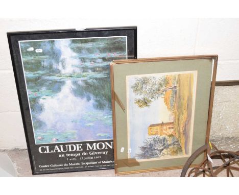 A Claude Monet print and a watercolour The Tomb of Theron