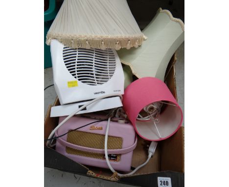 A box of lighting & a retro pink radio etc