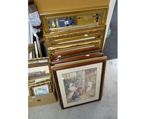 Parcel of various framed pictures & prints together with a gilt framed bevelled wall mirror