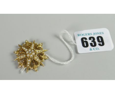 An 18ct gold pearl & diamond target brooch (diamonds estimated at 0.02ct)