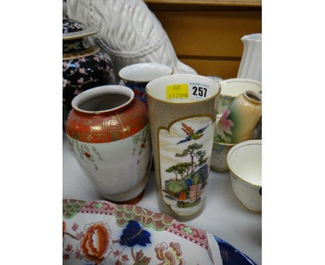 A Royal Worcester Oriental scene chimney vase, a Wood & Sons chimney vase etc
