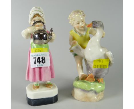 Royal Worcester figure 'Polly Put the Kettle On' & 'Goosie Goosie Gander'
