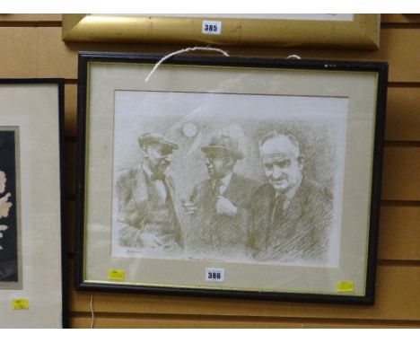 ANEURIN JONES framed print - three males in conversation