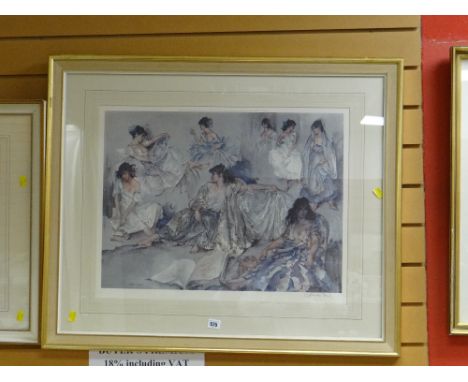 SIR WILLIAM RUSSELL FLINT print of a group of reclining semi-clad females, with embossed mark HLO, signed in pencil
