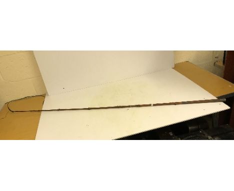 A vintage Swaine &amp; Adeney of London wooden carriage whip with leather handle, plated ferrule and plated finial, shaft 157
