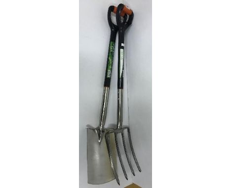 A Green Blade stainless steel digging fork and spade