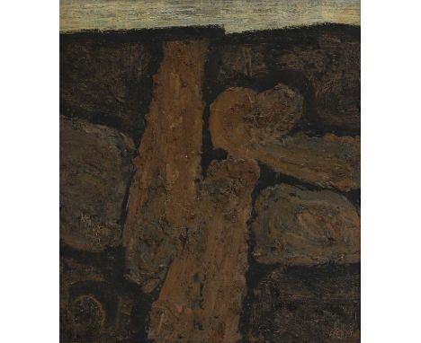 ▲ Prunella Clough (1919-1999) 'Mining Landscape', 1961signed 'Clough' l.r., oil on board38 x 34cmProvenance: The Estate of Ch