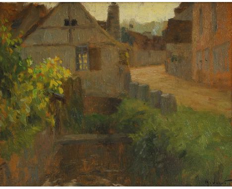 ▲ Alexandre Jacob (French, 1876-1972) Cottage viewsigned 'A. Jacob' l.r., with artist's studio stamp verso, oil on board22 x 