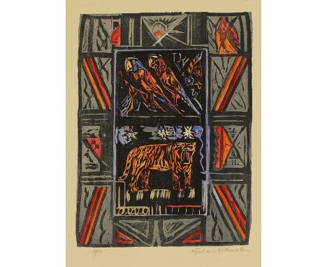 ▲ Michael Rothenstein RA (1908-1993) 'Tiger and Parrots'linocut in colours, artist's proof, signed 'Michael Rothenstein' in p