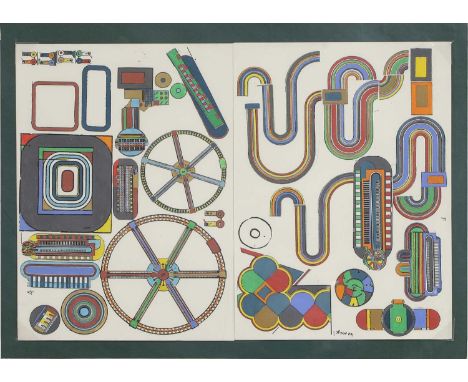 ▲ Sir Eduardo Paolozzi RA (1924-2005) Tottenham Court Road tube station patternsoffset lithograph, hand-painted with gouachet