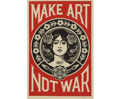 Shepard Fairey (American, b.1970) 'MAKE ART NOT WAR'offset lithograph in colours, open edition, signed with monogram and date