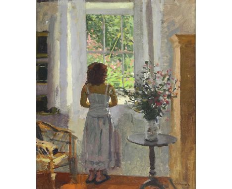 ▲ Ken Howard RA (1932-2022) 'Dora at the Window'signed 'Ken Howard' l.r., oil on canvas board60 x 50cmProvenance: With Portla