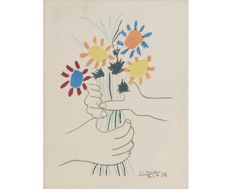 ▲ After Pablo Picasso 'Hands Holding Flowers', 1958lithograph in colours, signed and dated in the plate65 x 50cmCondition Rep