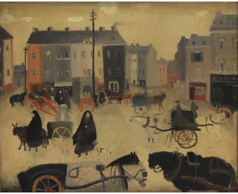 ▲ Barbara Gilligan (1913-1995) Horses and carts in the town squaresigned 'Gilligan' l.l., oil on canvas46 x 55cmCondition Rep