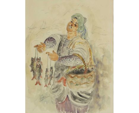 ▲ Reuven Rubin (Romanian-Israeli, 1893-1974) 'Jaffa Fisherman'signed 'Rubin' l.l., pencil and watercolour 47 x 36cmProvenance
