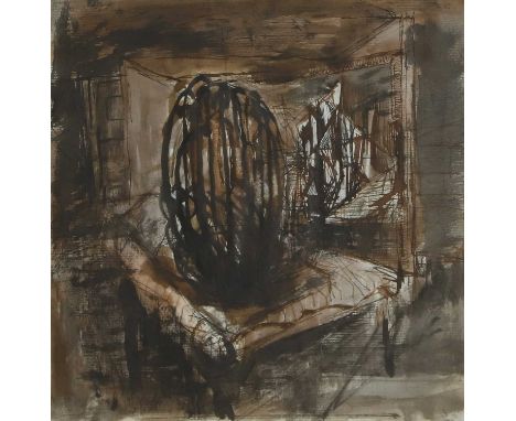 ▲ Prunella Clough (1919-1999) Interiorpen and ink and watercolour20 x 18.5cmProvenance: The Estate of Christopher Bangs.Condi