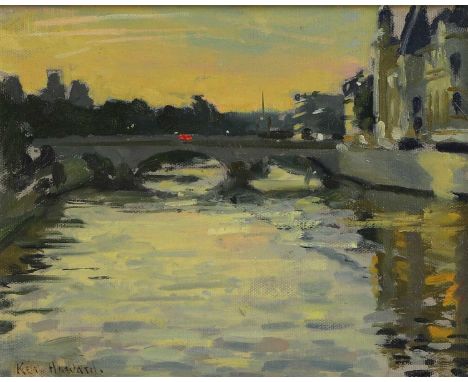 ▲ Ken Howard RA (1932-2022) 'Pont au Change, Paris Sunrise'signed 'Ken Howard' l.l., titled verso, oil on canvas board25.5 x 