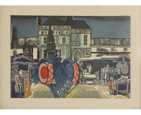 ▲ Edward Bawden RA (1903-1989) 'The Blue Tractor', 1962linocut in colourssheet 58 x 79cmProvenance: With the Zwemmer Gallery.
