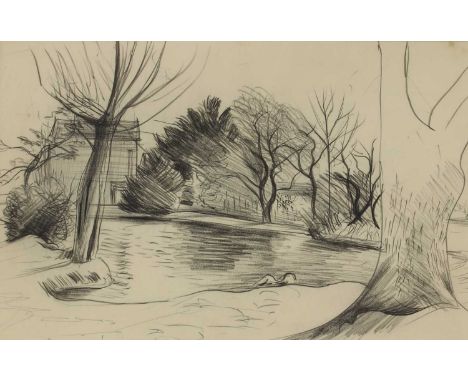 ▲ John Aldridge RA (1905-1983)  Pond a preparatory study for Aldridge's 'Mill in Essex' lithograph, c.1938, with a further sk