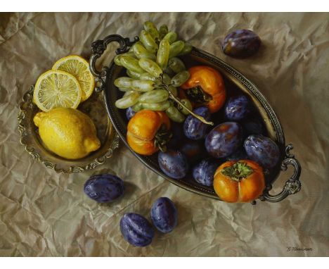 Valeri Shishkin (b.1961) A still life with fruit signed in Cyrillic l.r., also signed, inscribed with title and dated '2018' 