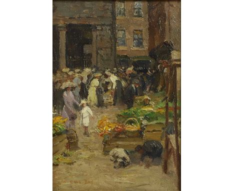 William Cave Day RBA (1862-1924) 'Whitby, Old Market'signed 'W CAVE DAY' l.l., inscribed with title verso, oil on board22 x 1