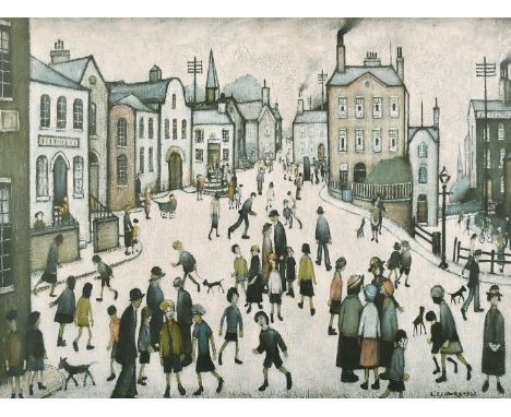 After Lowry, A print of a street scene with figures, 18" x 24".