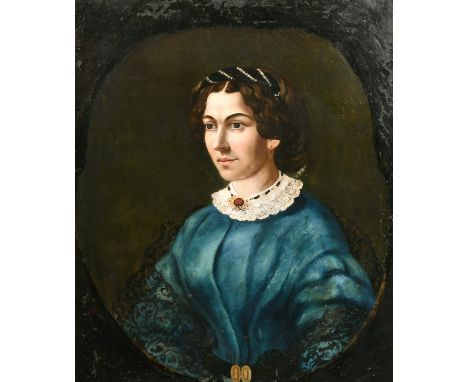 19th century English school, A bust length portrait of a lady, oil on canvas, 30" x 25".