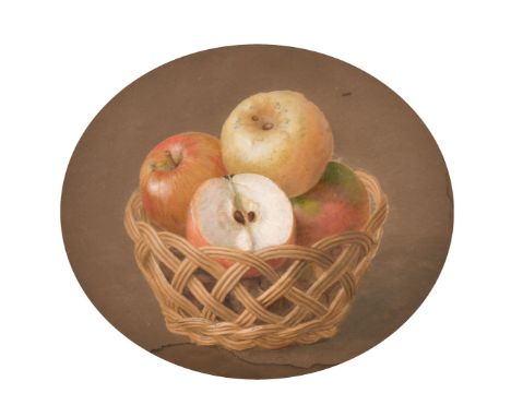 A folio of unframed drawings and prints including a 19th century watercolour of apples in a basket, (qty).