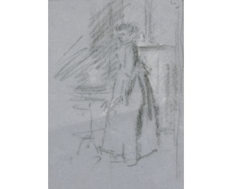 A collection of seven prints by Thomas Way after Whistler (from The Studio), with a crayon and white chalk drawing in the man