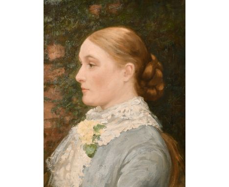 19th/20th century, A head and shoulders portrait of a lady in profile, oil on canvas, 9" x 15".