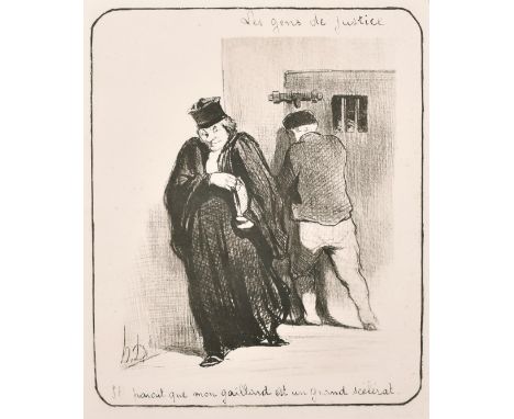 A set of four Daumier prints, "Les Gens De Justice", portraiture of gentleman in legal garments, prints, inscribed, all 12" x