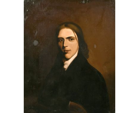 19th century school,, A bust length portrait of a gentleman, oil on canvas laid down, 30" x 25".