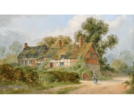 I. J. Marshall, circa 1900, 'An Oil Sketch Of Ann Hathaway's Cottage, oil on board, signed with initials, signed and inscribe