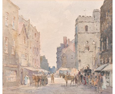 P.B. Ballard, A bustling street scene with figures and carriages, watercolour, signed and dated '1923', 11" x 12.5", (unframe