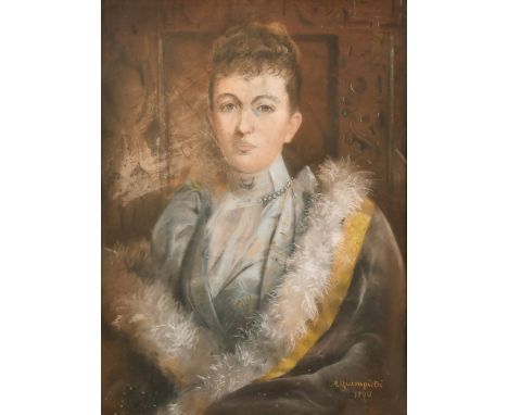 Amy Giampietri (active 1867-1900) British, A half-length portrait of a lady, pastel, signed and dated 1890, 28" x 21".