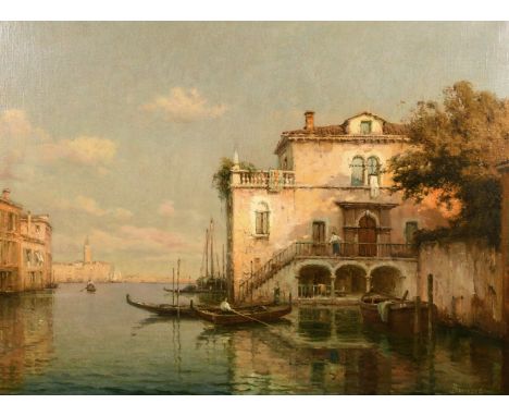 Bouvard, 'Grand Canal, Venice' Figures by Gondolas with the Campanile di San Marco beyond, oil on canvas, signed, Provenance: