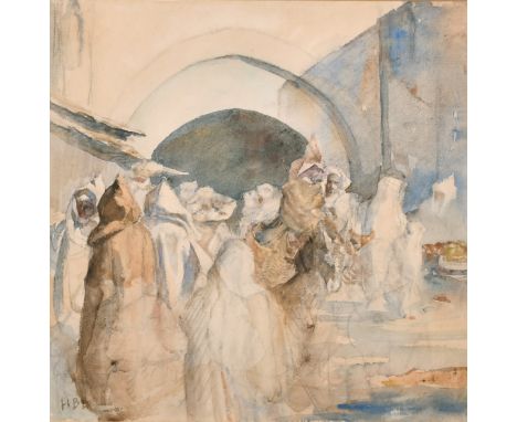 Hercules Brabazon Brabazon (1821-1906) British, Figures outside a North African mosque, watercolour, signed with initials, 14