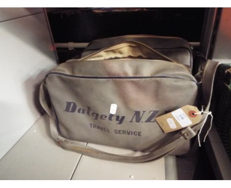 Two Dalgety N.Z.L. travel service vintage bags with photographic items