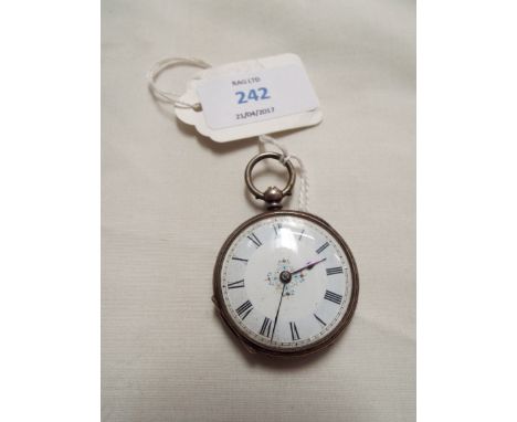 A late 19thC ladies pocket watch with floral decorated enamel dial and Roman numerals, the case stamped 'Fine Silver No. 1003