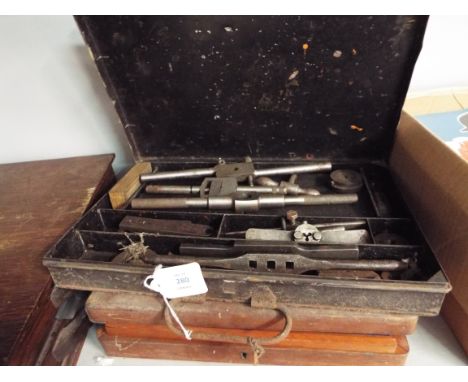 Two boxes of engineers' precision taps, dies, tools etc