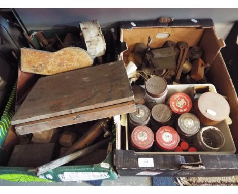 A selection of engineer's tools and accessories, fixings, vintage drill bits, gauges etc