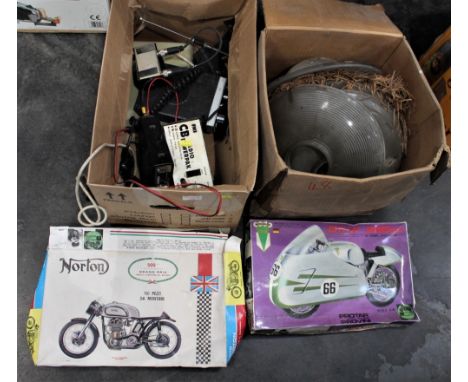 Two boxes of glass light shades, CB radios and accessories, model bikes etc NOTE - The CB power pack has been WITHDRAWN from 
