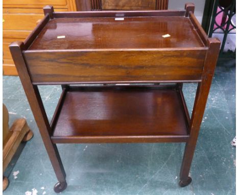 Oak trolley with single drawer and shelf below