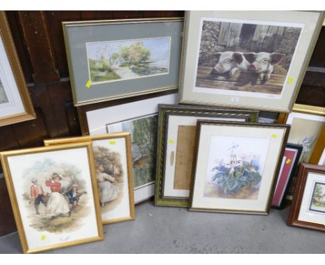 Seven pictures and prints - limited edition print of pigs "Twins" signed by Jan Nathan etc