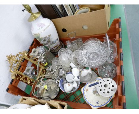 Quantity of glassware, lamp, candlesticks, egg cups etc 