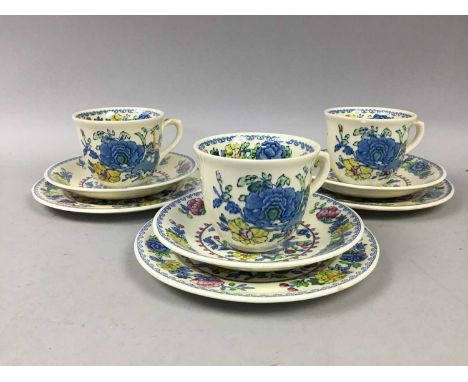 MASON'S REGENCY PATTERN TEA SERVICE,comprising nine cups, ten saucers and ten side plates, along with six crystal glasses