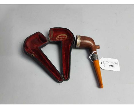 SILVER MOUNTED PIPE,in fitted leather case, 14cm longAdditional Photos of marks added.
