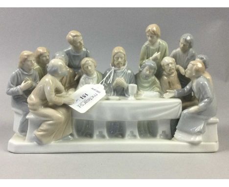 GROUP OF CERAMIC RELIGIOUS ARTEFACTS,including a Valencia Collection Last Supper group, Holy Family, Madonnas and two holy wa