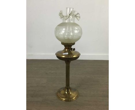 BRASS OIL LAMP,60cm high, along with a brass and copper oil lamp (2)No major noticeable damage or signs of repair to the shad